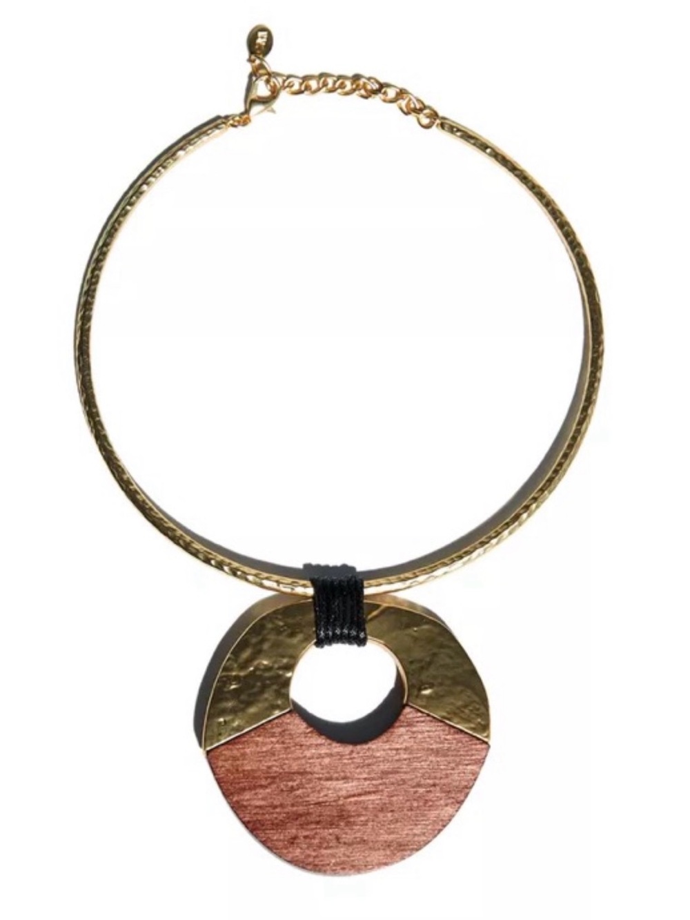 Zara Circular Wood Necklace Gold & Brown